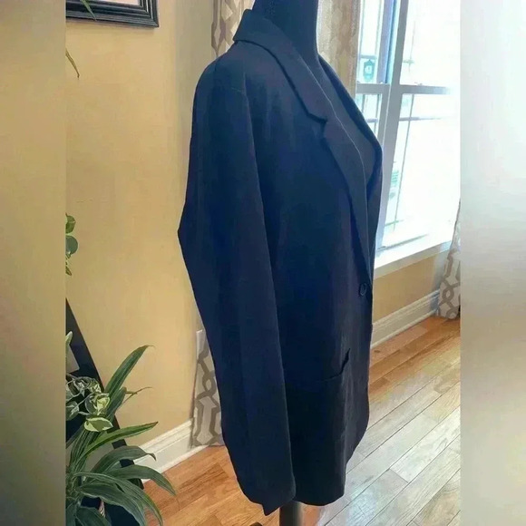 Garnet Hill Navy Blue Wool Blend Stretch Knit Blazer Jacket Women’s Size 14 - Picture 2 of 12